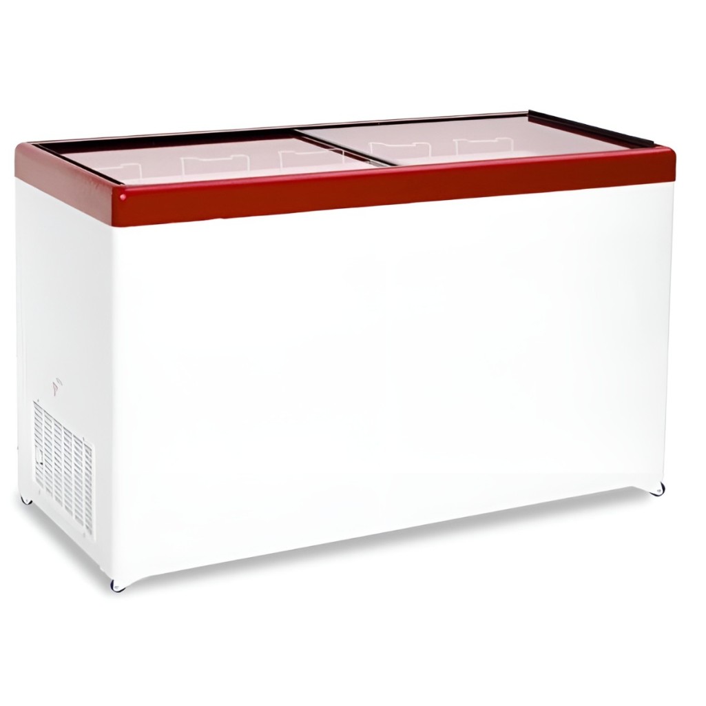 Ларь морозильный с прямым стеклом CRYSPI ЛВН 500 П (СF 500FQ) красный без корзин